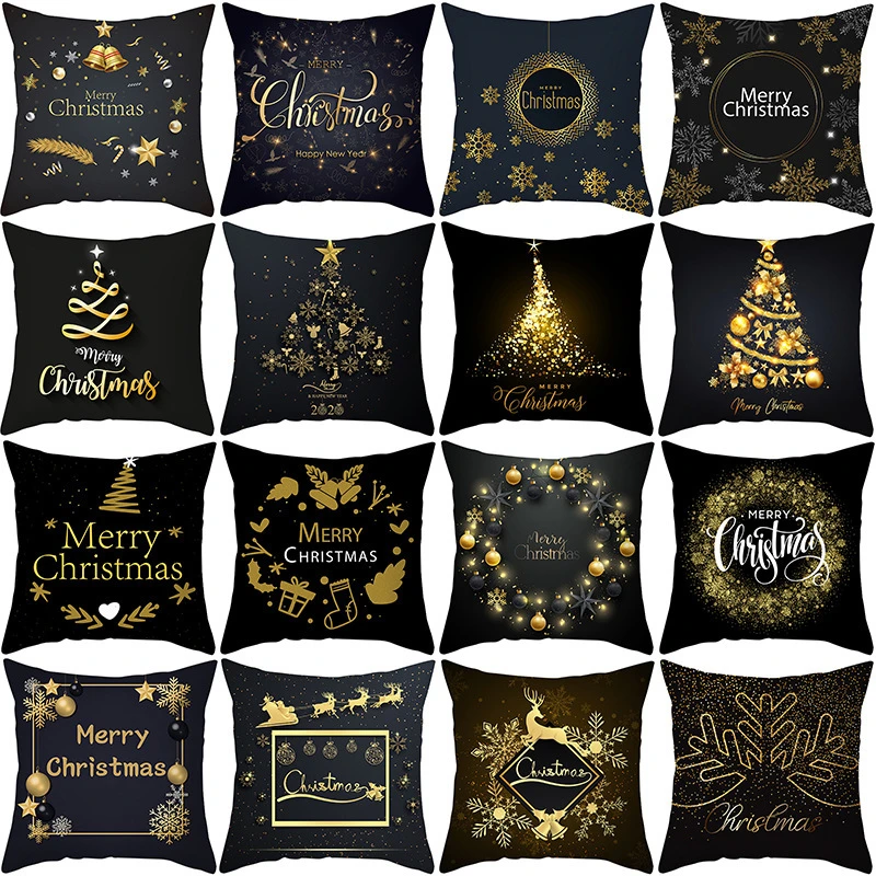 

2022 Christmas Black Snowflake Cushion Cover Merry Christmas Decorations For Home Cristmas Ornaments Bedroom Hotel Car Decor