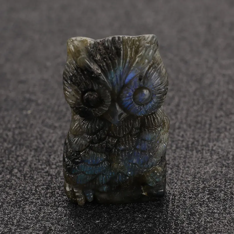 

Natural Labradorite Stone Quartz Crystal Hand Carved Owl Labradorite Stone
