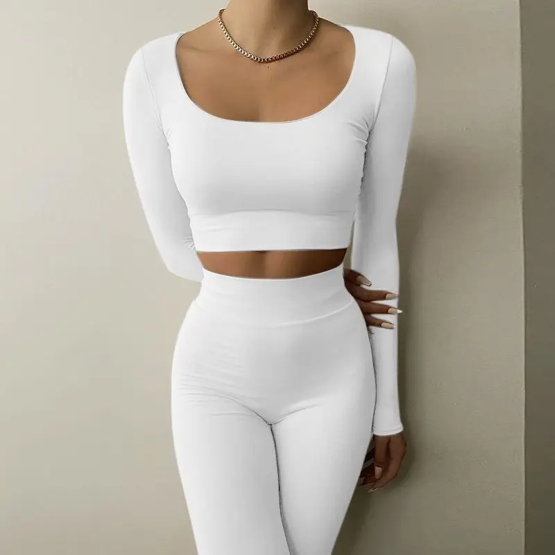 Женская футболка с длинным рукавом и О-образным вырезом + леггинсы для бега