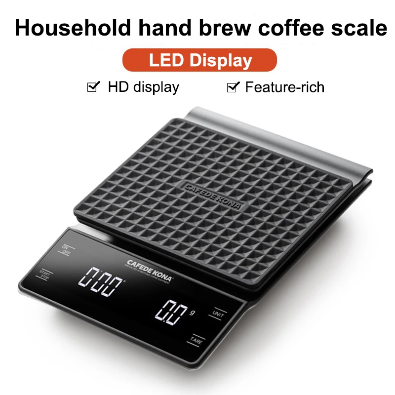 

CAFEDE KONA hand drip coffee scale 0.1g/3kg precision sensors kitchen food scale with Timer include Waterproof silicone pad