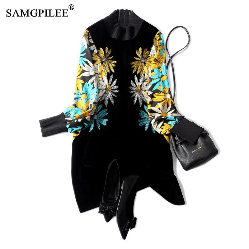 

Winter Dress Women 2021 New Luxury Embroidered Flower Long Sleeve Gold Velvet Retro Plus Size Autumn Dresses For Woman 4XL