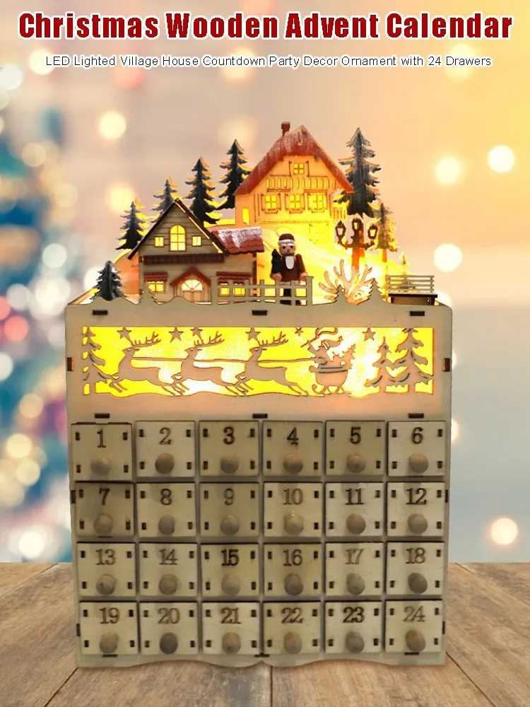 

Рождественский снеговик, деревянный календарь с обратным отсчетом, украшение, 24 ящика светодиодный светильник кой, украшение для рождестве...