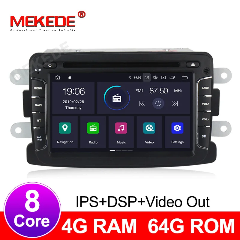 Ips DSP Android 9 0 4 + 64G Автомобильный мультимедийный dvd плеер для Renault Duster DACIA sandero Captur Lada