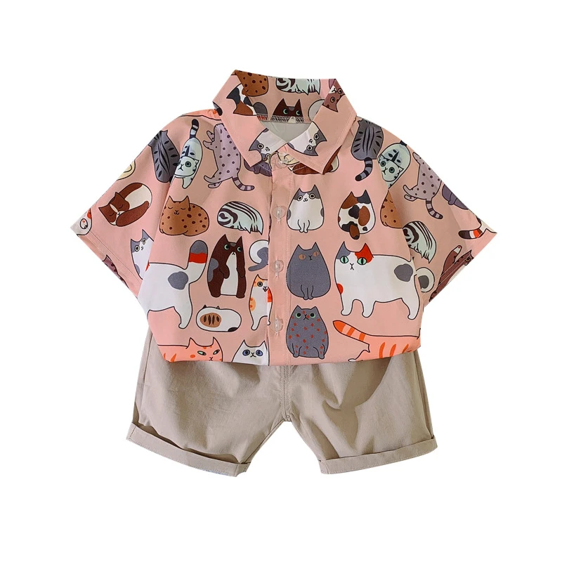 

Комплект одежды для новорожденных мальчиков, рубашка с милым мультяшным рисунком кота + шорты, повседневная одежда для малышей, 2 предмета, л...