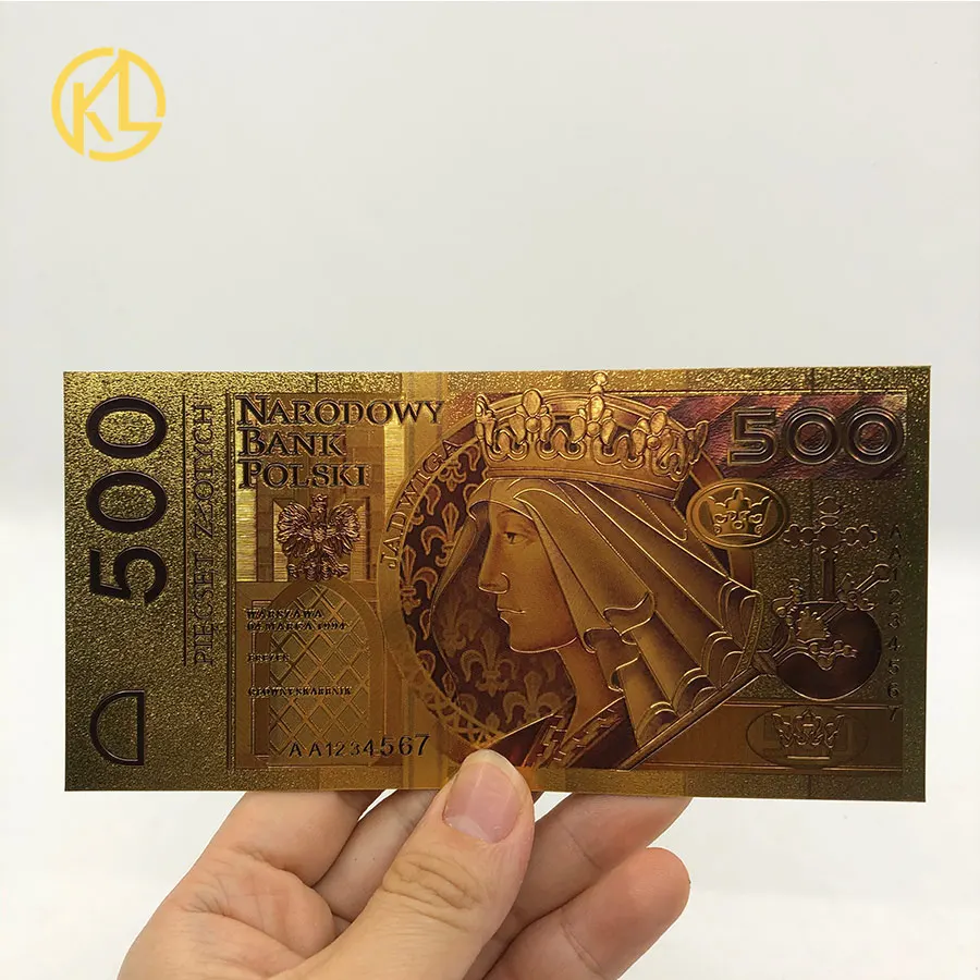 500PLN1994 Горячее предложение, 1 шт., неизданный выпуск 1994 года, польская валюта, спроектированная цветная 24K позолоченная банкнота 500 злотых для банка, сувенирные подарки - Цвет: 500PLN1994