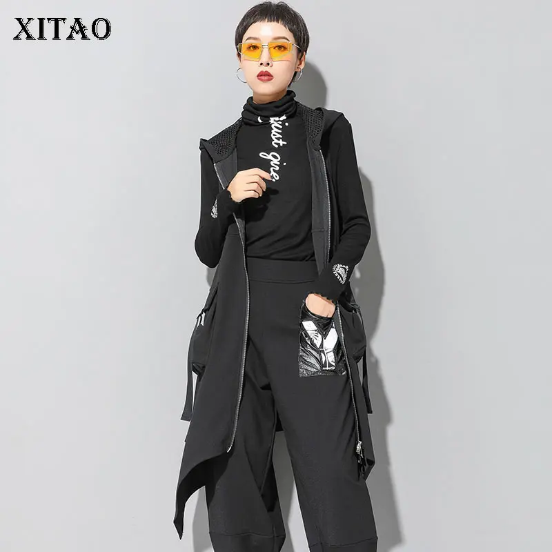 XITAO с открытыми плечами ассиметричный жилет черный женский модный новый осенний