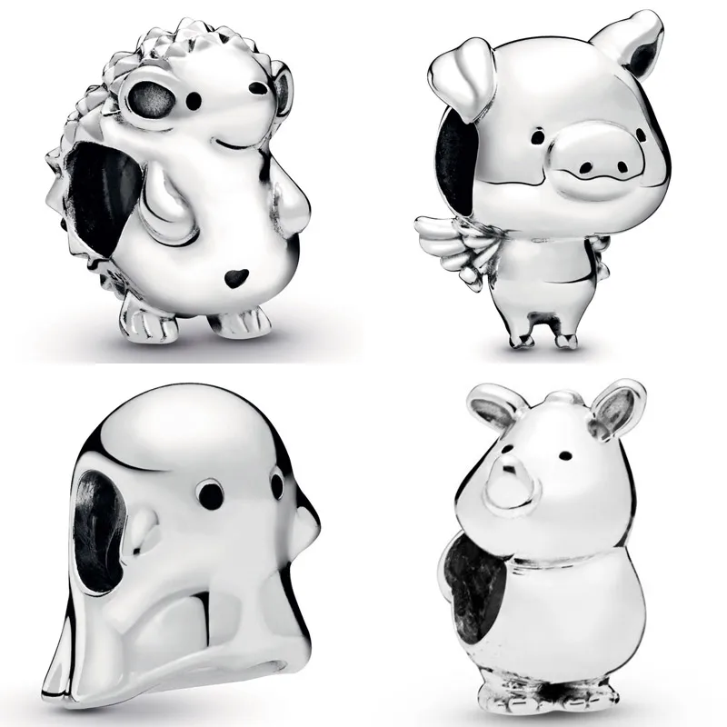 

Pippo, летающая свинья, Boo, призрак, Nino, ежик, Рино, бусины из страз, подходит для браслета Пандоры, искусственное серебряное очарование