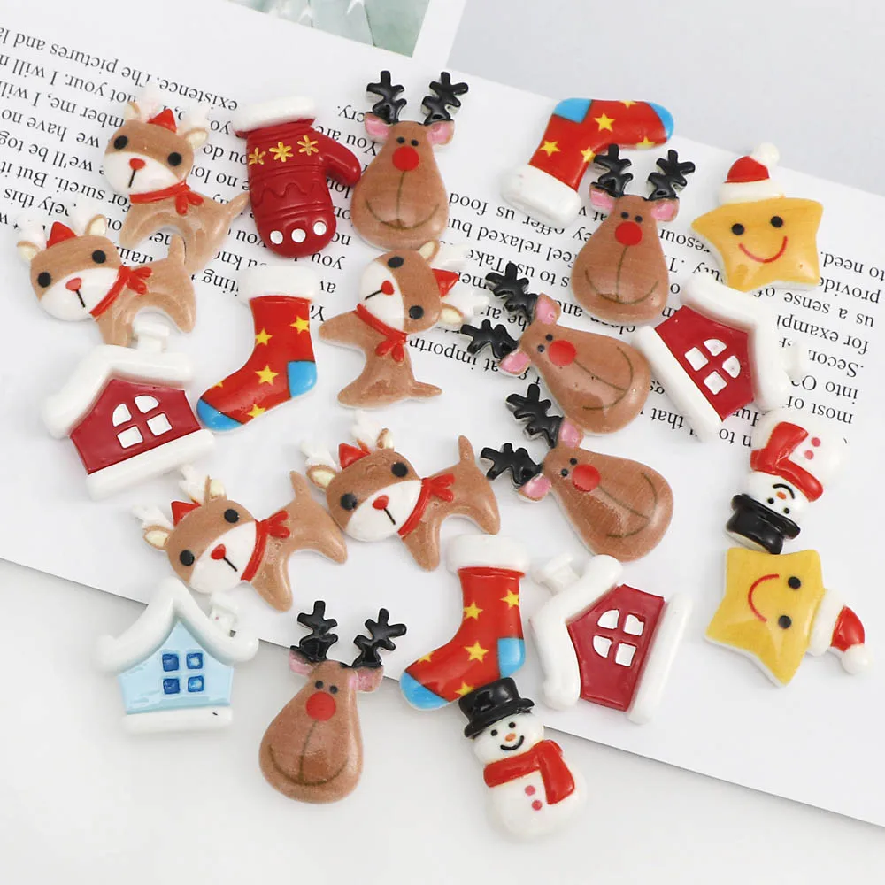 20Pcs Mix Design Cartoon Christmas Series DIY Resin Flatback Cabochon Lucky Bag For Craft Accessories Decor | Дом и сад