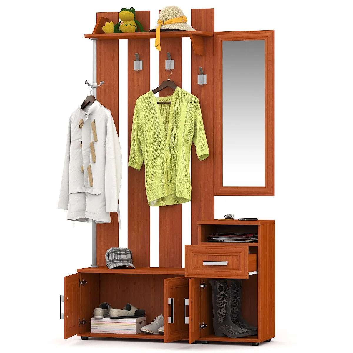 Прихожая цвет вишня вешалка с тумбой и зеркалом | Мебель