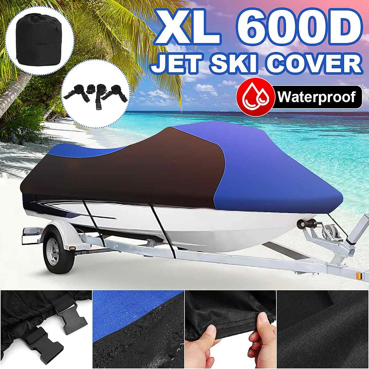 

600D Jet Ski Trailerable Cover Motor Boat Cover Anti UV With Strap bag For Seadoo Sea Doo Bombardier PWC GT GTS GTX GTI