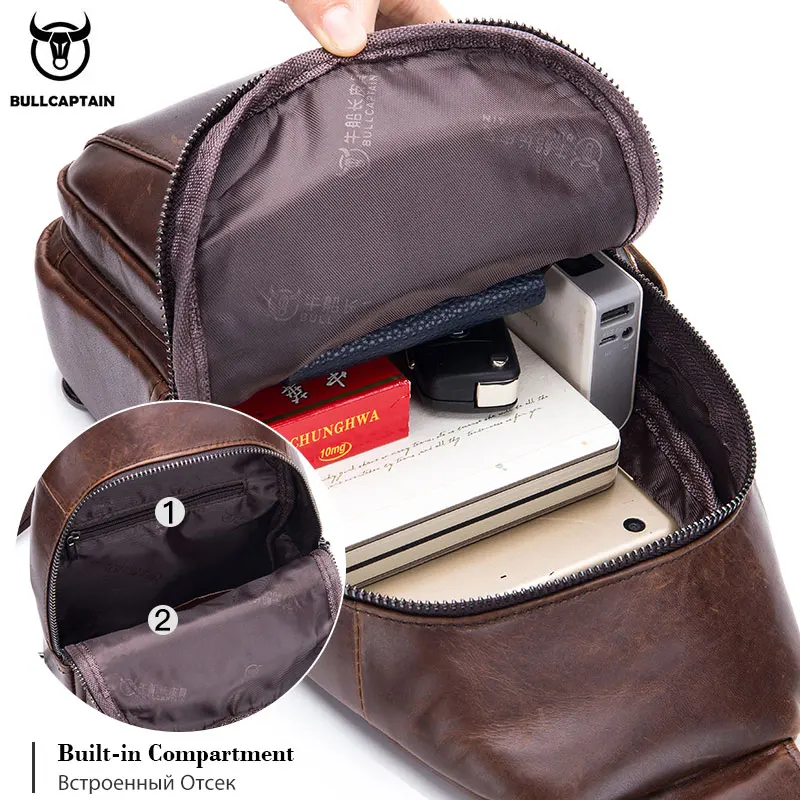 

Brand Authorized Top Quality Men's Genuine Leather Chest Bags Vintage Sling Crossbody Shoulder Chest Pack Male Travel Daypack