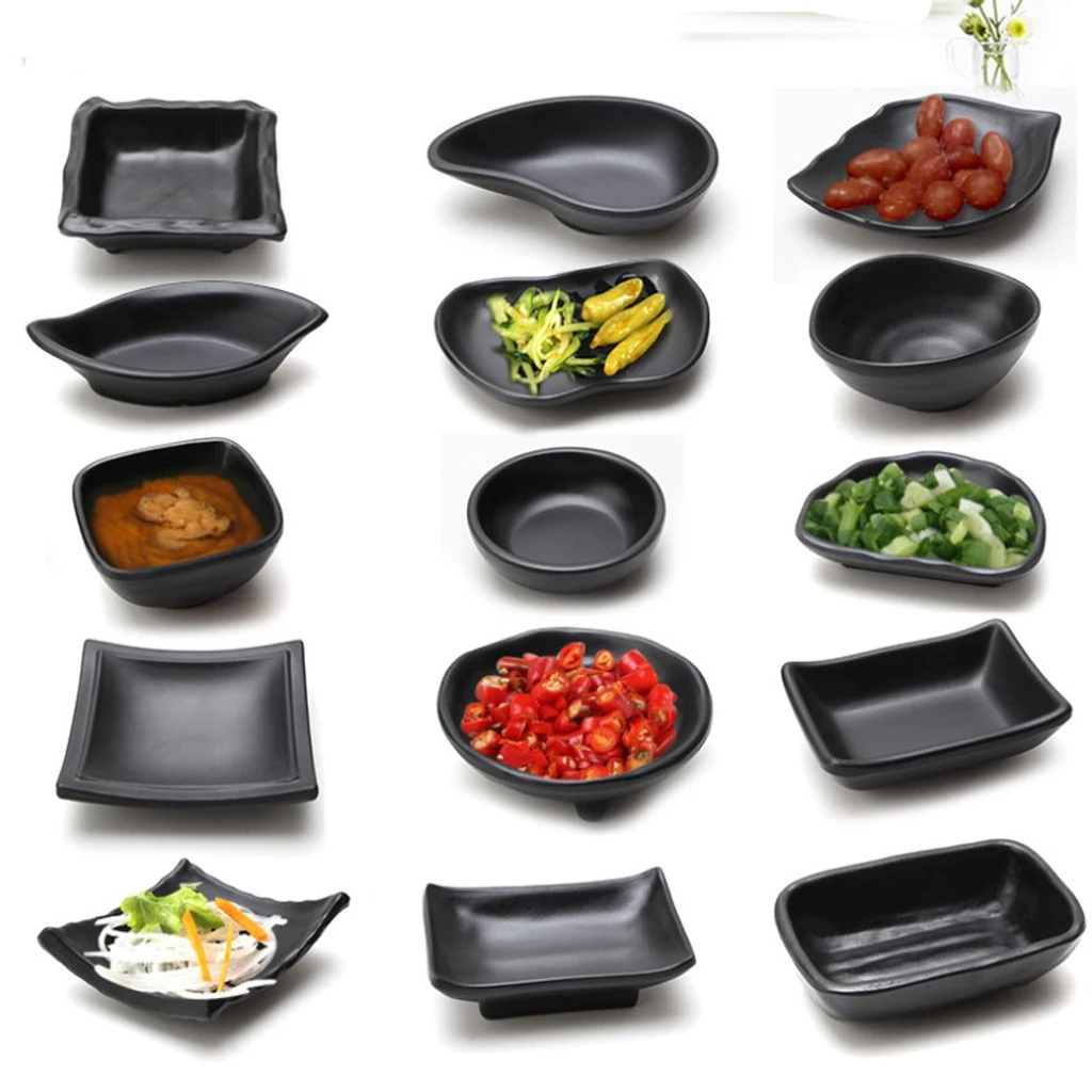 Sauce Flavor Black Dip Bowl Japanese Plastic Sushi Saucer Dessert Ice Cream Snacks Nuts Bite Sugar Holder Food Serving Tray