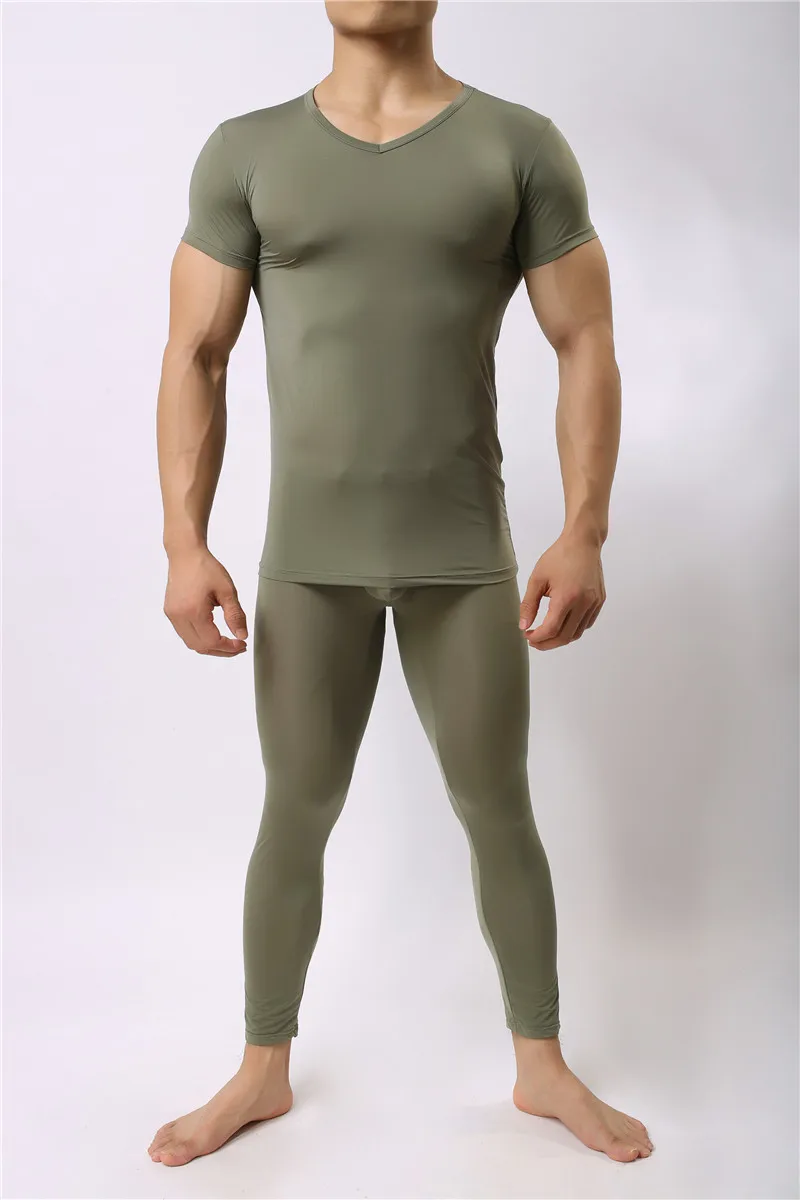 Warm Men Long Johns Ice Silky Ultra-Thin Thermal Underwear Men Underwear Long Johns Men Tops and Pants Set Long Johns Nightwear