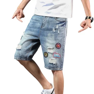 Men's Blue Denim Shorts 2021 Summer High Quality Men's Slim Straight Pants Casual Fashion Men's Clothing Ripped Denim Shorts 10 item image