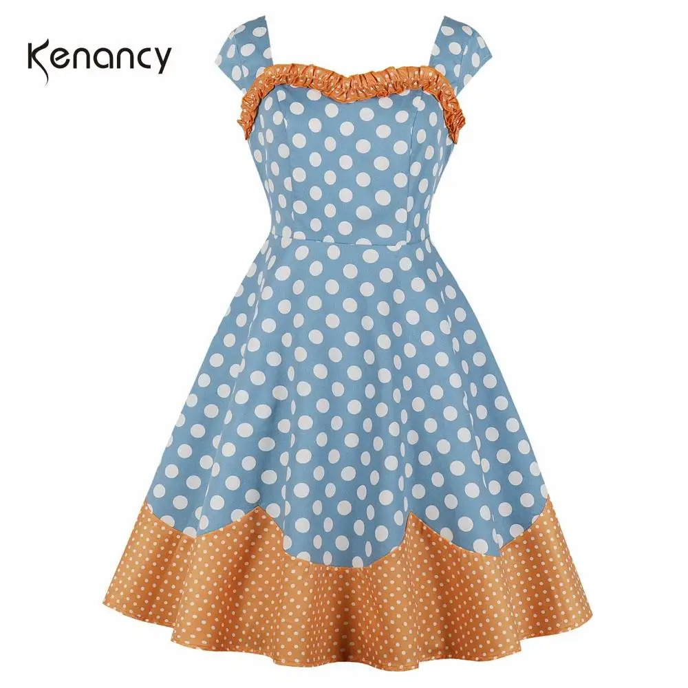 Kenancy женское винтажное платье в горошек с принтом стиле пэчворк | Женская одежда