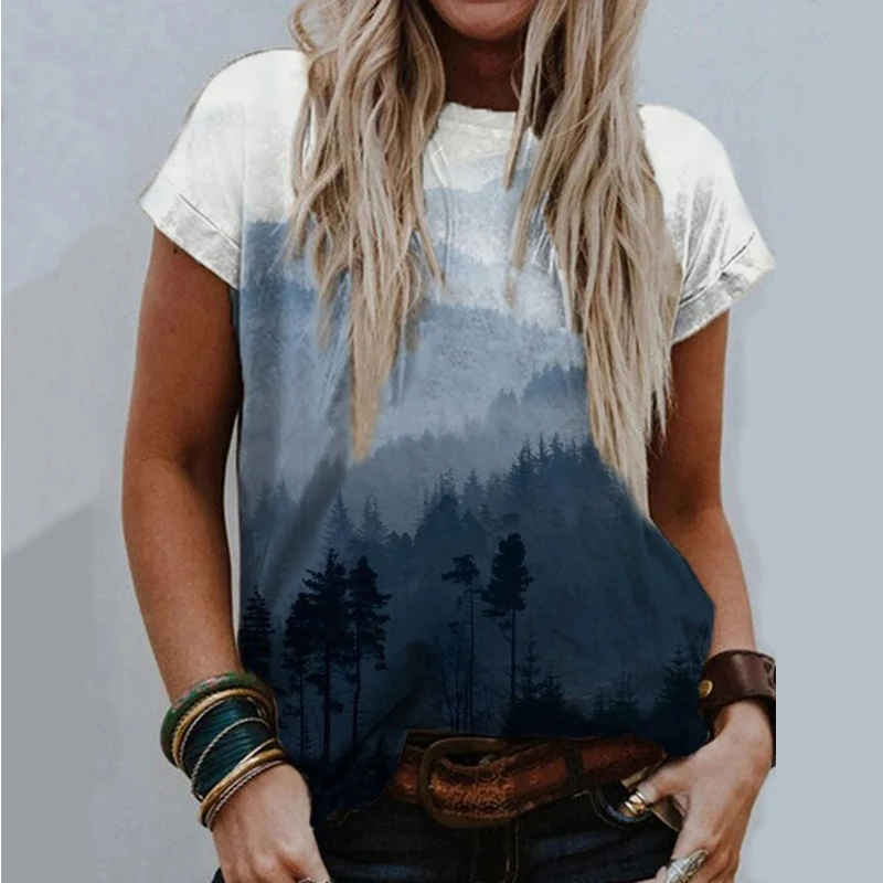 

Scenery Graphic Print Women's T Shirt Casual Large Size Feminine Tops Tees Loose Vintage Van Gogh Clothes Female Pullovers Shirt