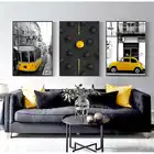Плакаты на холсте, с изображением желтого автобуса, зонтика, черно-белого цвета, в современном стиле, для гостиной, домашнего декора