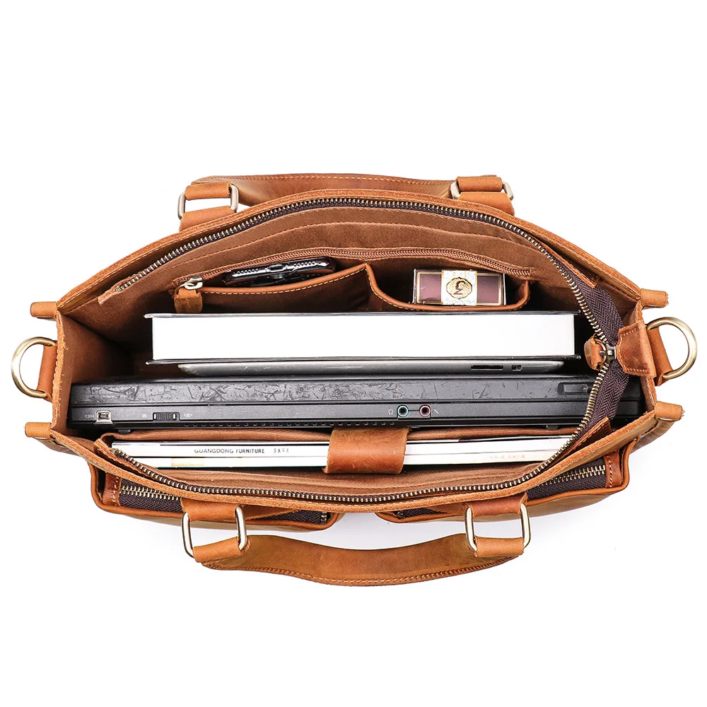 

2019 Casual Men's Bag genuine leather Shoulder Bag Solid Color Diagonal Bag Zipper Handbag Feminina A Main in brown color