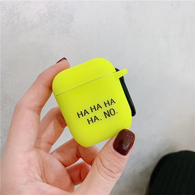 Модный флуоресцентный цветной простой чехол с надписью для Airpods, милый мультяшный bluetooth-наушник, защитный чехол для Airpod 2, мягкий чехол - Цвет: style 7