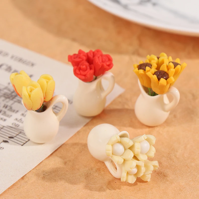 

Hotï¼1:12 Doll House Miniature Flowers Fairy Garden Ornament Mini Potted Plant Flowers Pot DollHouse Decor Different Styles