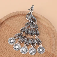 5pcslot large hollow filigree peacock tibetan silver charms pendants for necklace jewelry making accessories