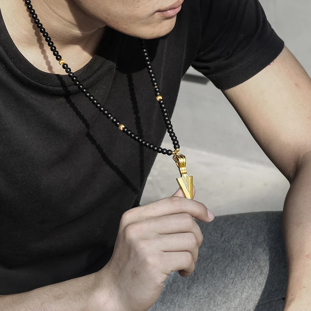 Мужское и женское ожерелье с подвеской в виде стрелы Davieslee матовое из черного