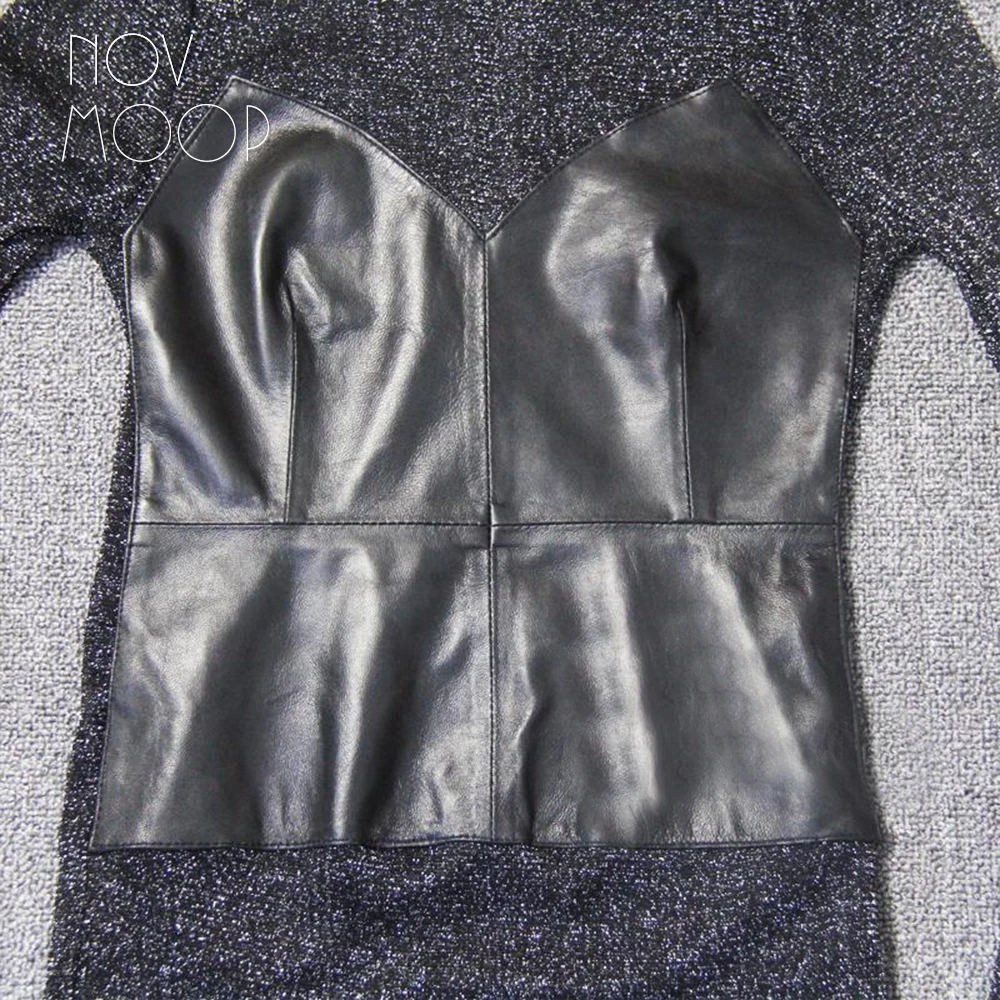 Novmoop русская Мода Стиль Серебряный люрекс сплайсинга с высоким воротником овчины