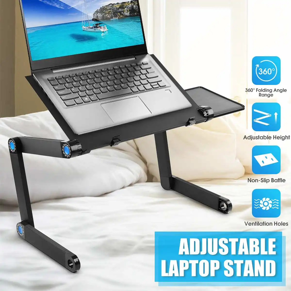 52.5x26.4x5cm Aluminum Laptop Folding Table Computer Desk Stand for Bed 360 Degree Rotation MultiFunctional Portable Table