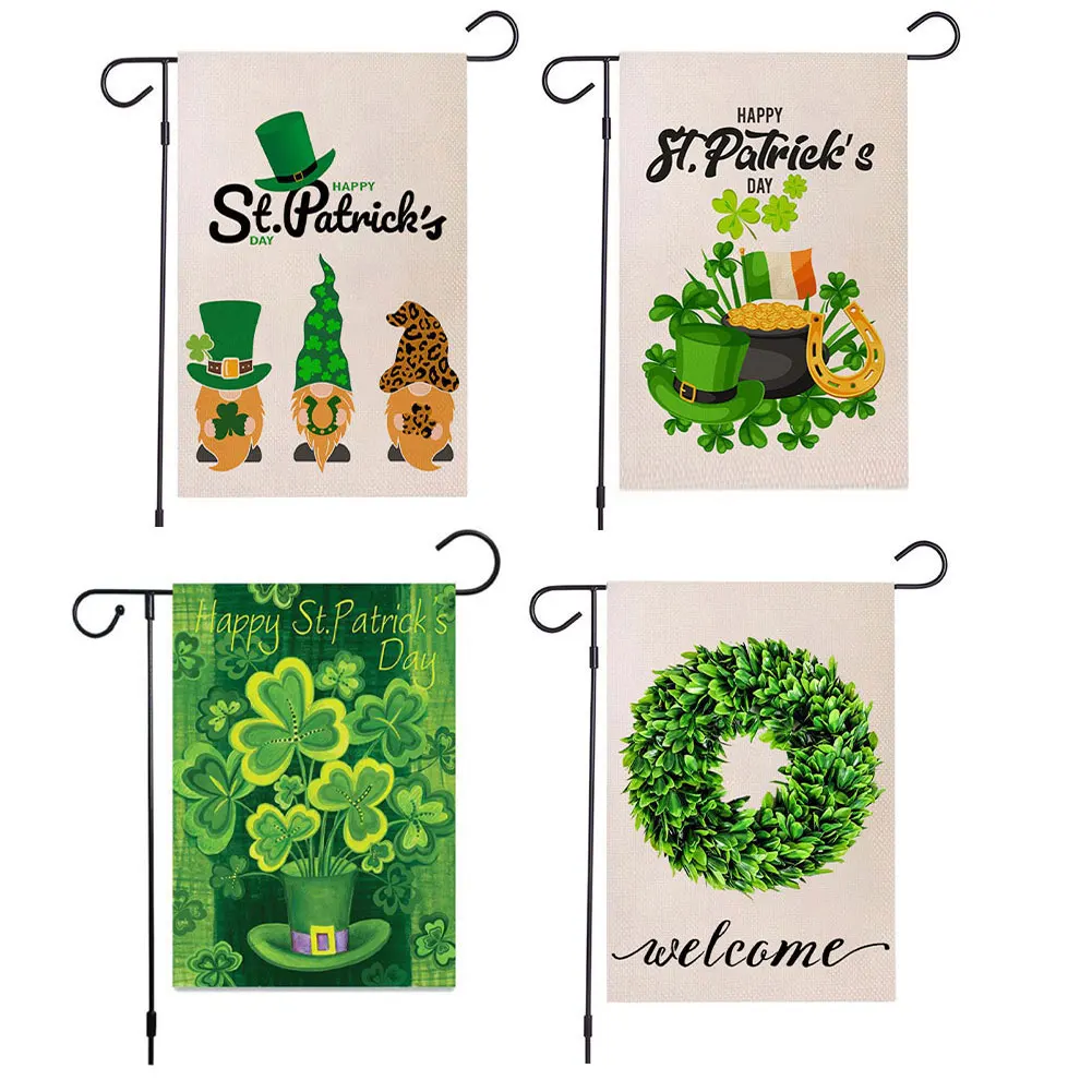 

Garden Flag Festival Shamrock Flags St Patricks Day Vertical Double Sided Burlap for Spring Summer Holiday Decors Style1