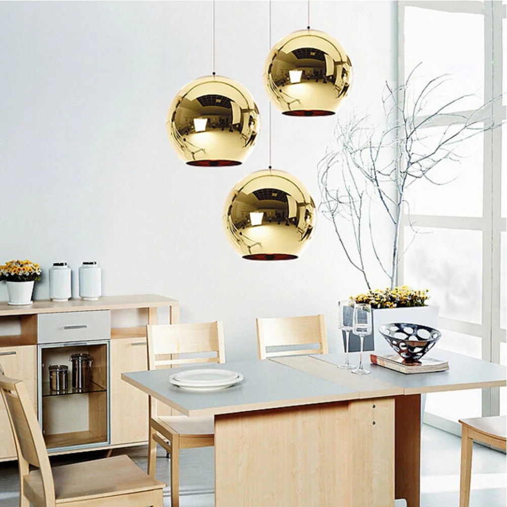 Luces colgantes de globo de vidrio, lámpara colgante de bola de espejo de vidrio cobre, accesorios de iluminación modernos para Cocina