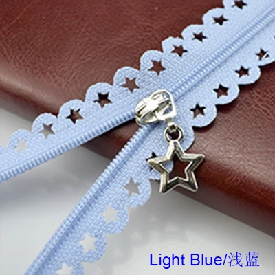 Light Blue Zippers 2 шт./лот 25 см Звезды Кружева молнии для одежды декоративные молнии Швейные аксессуары ручной работы цвета молнии со звездами слайдер - Цвет: Light Blue Zippers
