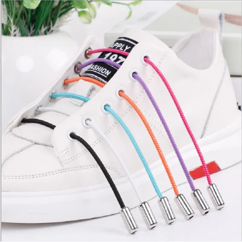 

New metal capsule lazy lace buckle free elastic elastic children adult men and women creative shoes lace round 2019