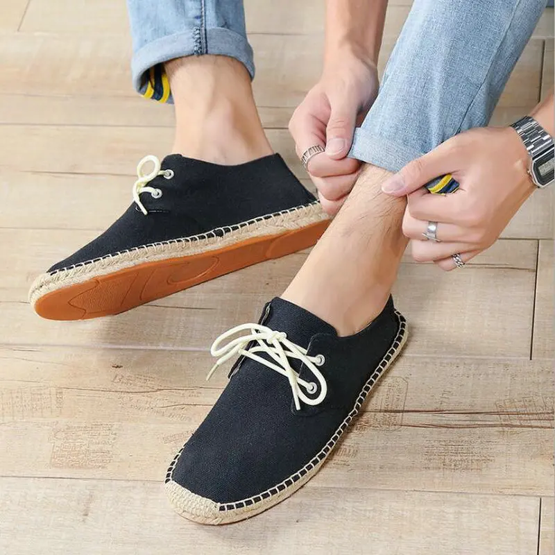 Summer male casual Canvas Shoes Black White Bule Hemp Insole Fisherman Light Ethnic Style men Flats Espadrille X1-12 | Обувь