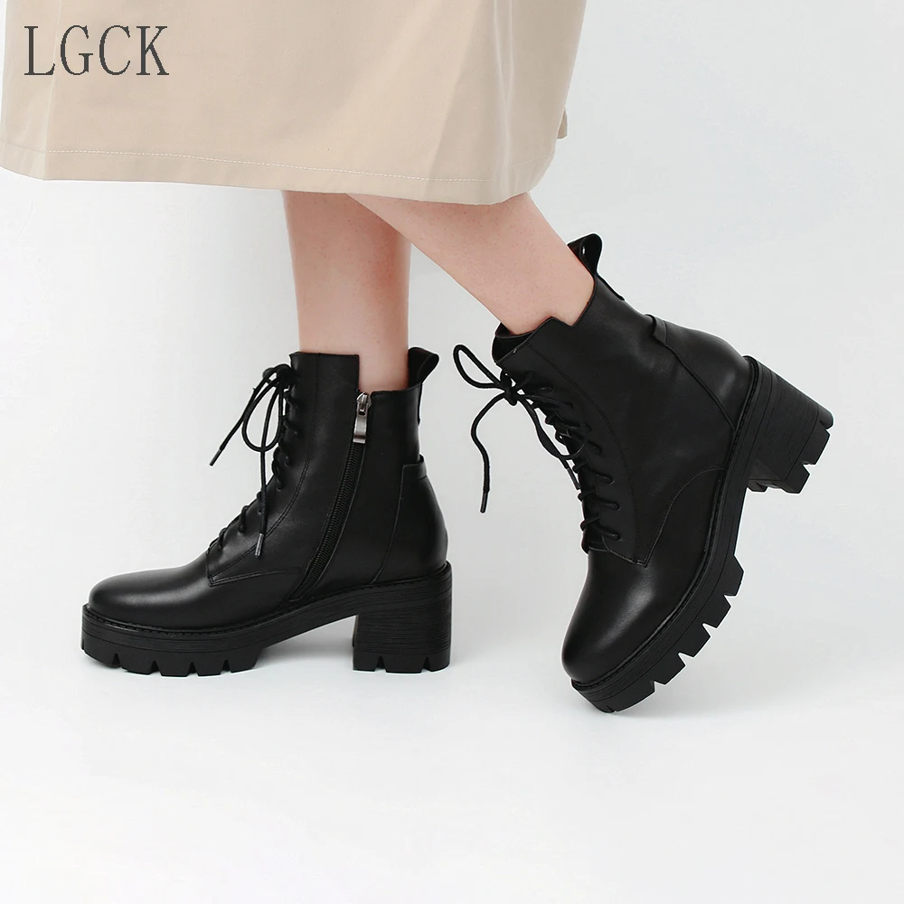 Jual Ukuran 34-43 Hot Sale Musim Dingin Musim Gugur Sepeda Motor Sepatu Tali Lutut Tinggi Boot Wanita Fashion Square Tumit Wanita Kulit Punk Sepatu