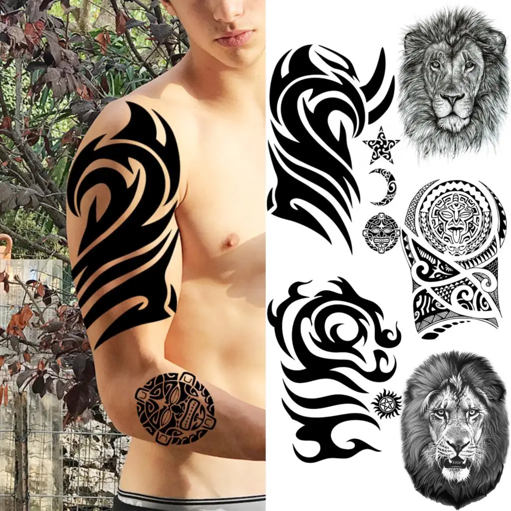 Реалистичные большие этнические татуировки тотем для мужчин временные взрослых