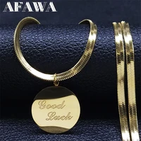 good luck necklace stainless steel gold color womenmen letter round necklaces jewelry colares colgantes mujer moda nxh414s02