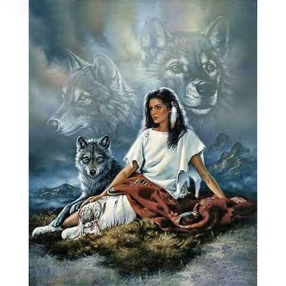 

Loup Indian Women DIY Cross Stitch Embroidery 11CT Kits Craft Needlework Set Printed Canvas Cotton Thread Home Sale