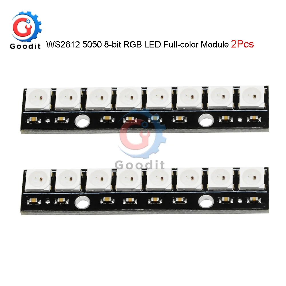 2 шт./лот светодиодная печатная плата WS2812 RGB 5050 8 бит 1x8 пикселей Панель матрица