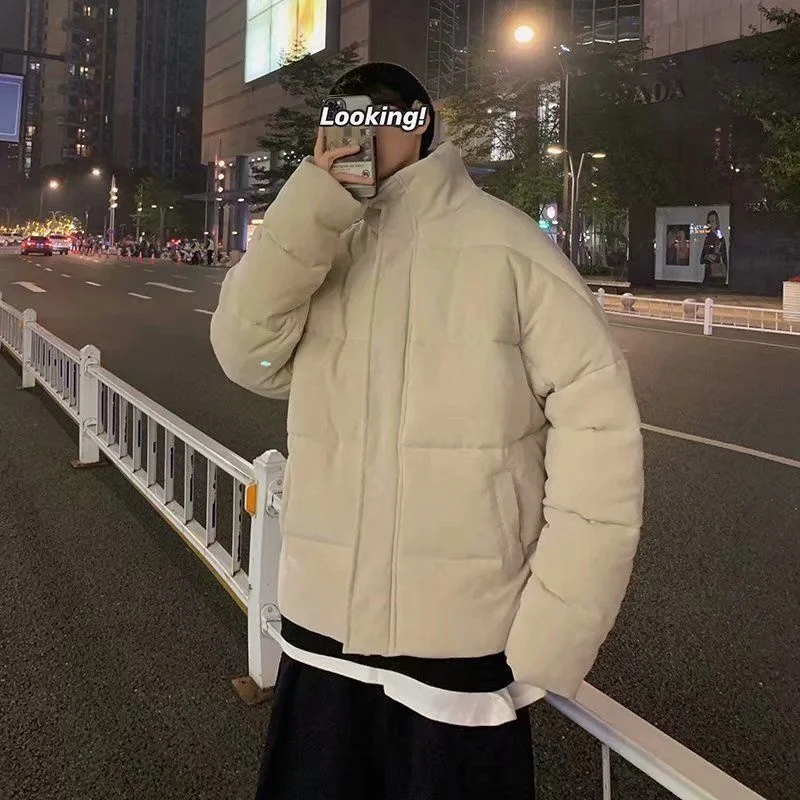 Winter Jacket Men Warm Fashion Retro Thicken Corduroy Coat Men Streetwear Loose Casual Stand-up Collar Short Coat Mens Outwear