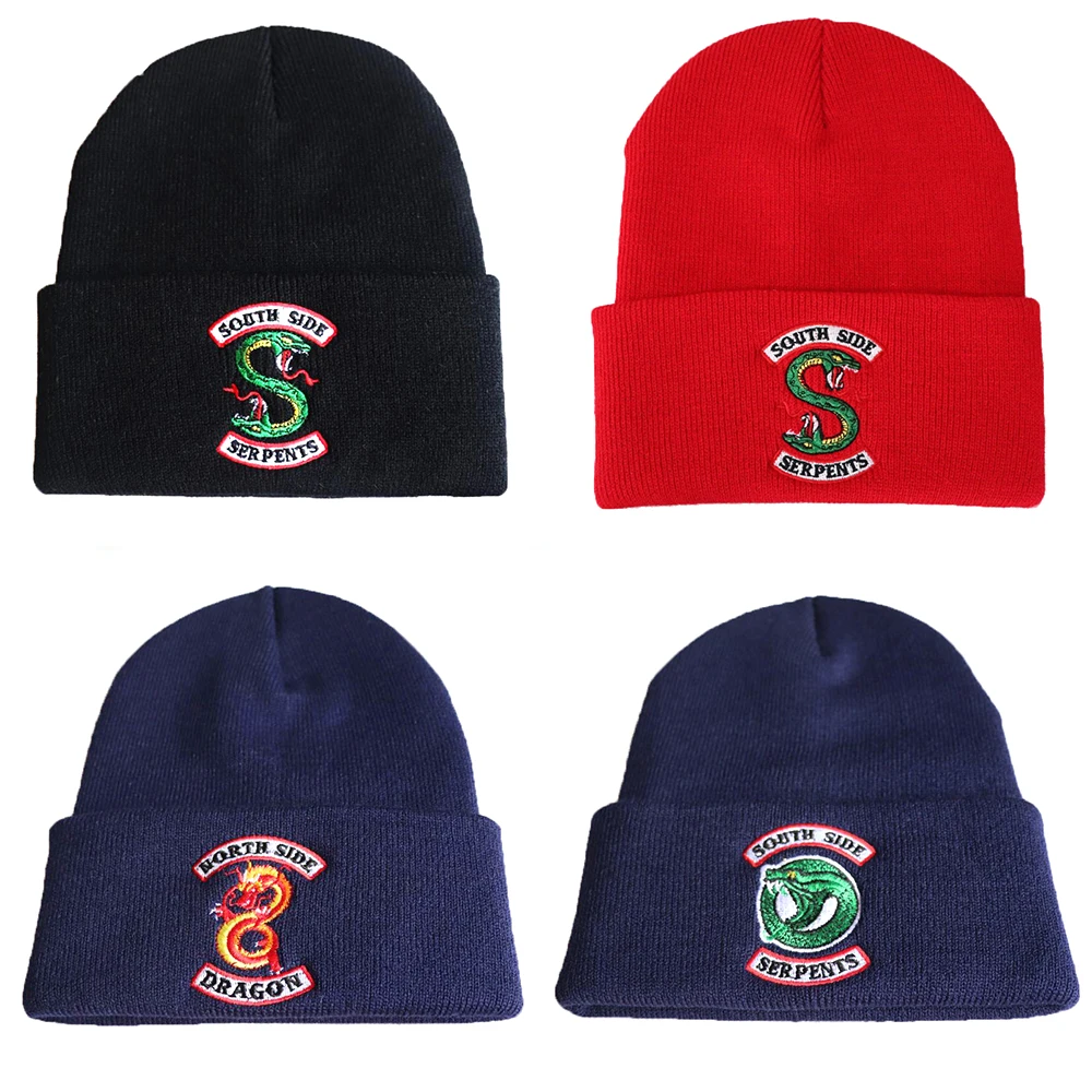 Сериал Riverdale Косплэй кепки змей Змея вышитая шапочка вязаная теплая зимняя Шапки