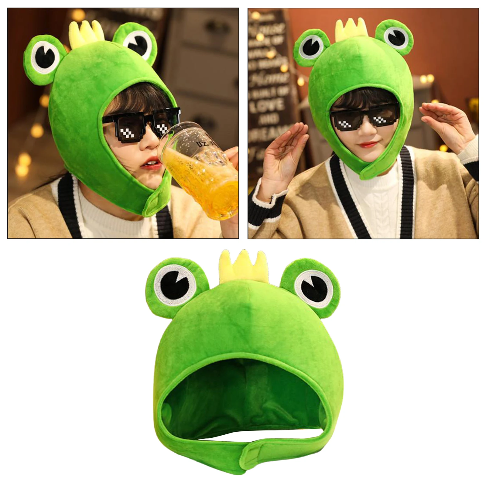 

Cute Big Eyes Frog Hat Cartoon Plush Toy Green Headgear Cap Cosplay Costume Headgear Cap Anime Props