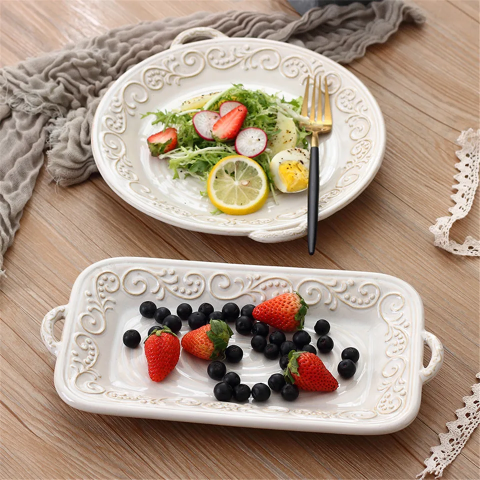 

Retro Western Relief Ceramic Plate Dessert Plate Dish Pasta Plate Plate Binaural Salad Plates Steak Plate Dishes Dinnerware