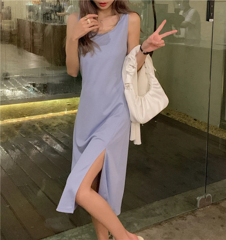 

Женское платье-миди без рукавов, облегающее платье с V-образным вырезом, соблазнительная уличная одежда, элегантное базовое платье Вечерние...