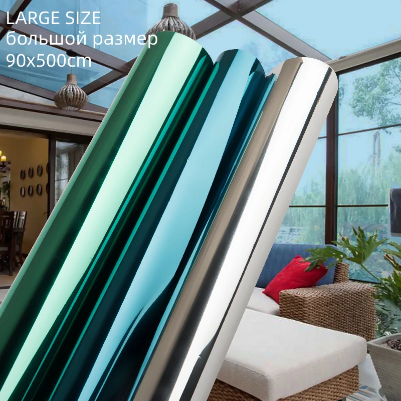 

New One Way Mirror Window Film Vinyl Self-adhesive Reflective Solar film Privacy Window Tint for Home Blue Sliver Glass Stickers