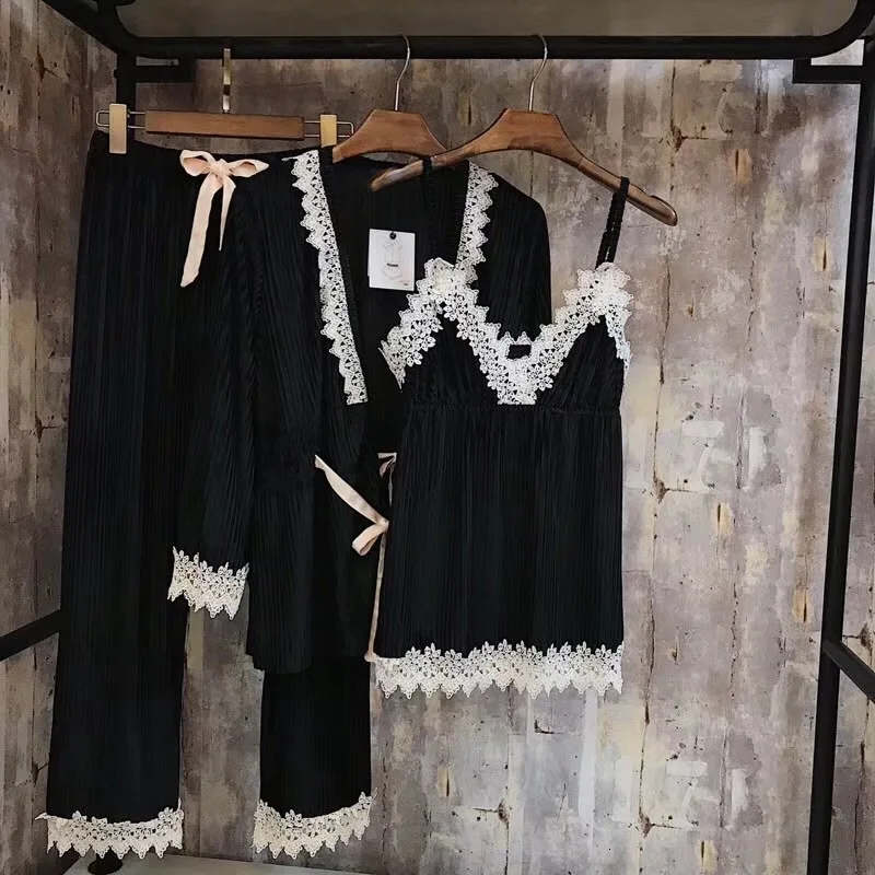 Женские пижамы, зимняя модная одежда для сна, Пижамный костюм со штанами, осенняя одежда для сна, костюм из 3 предметов, женские пижамы для женщин