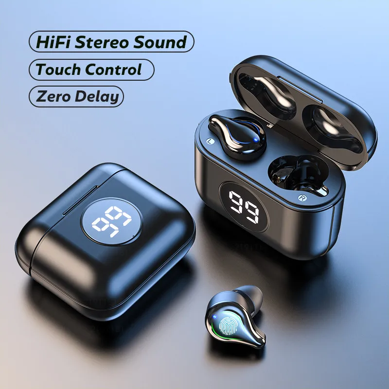 Беспроводные наушники TWS Bluetooth с микрофоном настоящие стереонаушники сенсорным