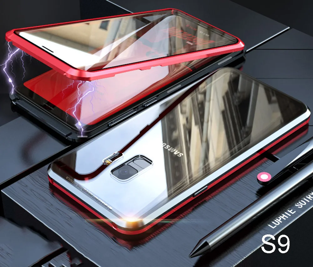 Магнитный чехол Luphie для samsung Galaxy S10 Plus, 5g, S10e, S9, S8, Note 9, 8, Полный Передний+ задний, 9 H, закаленное стекло, Магнитный чехол, чехол