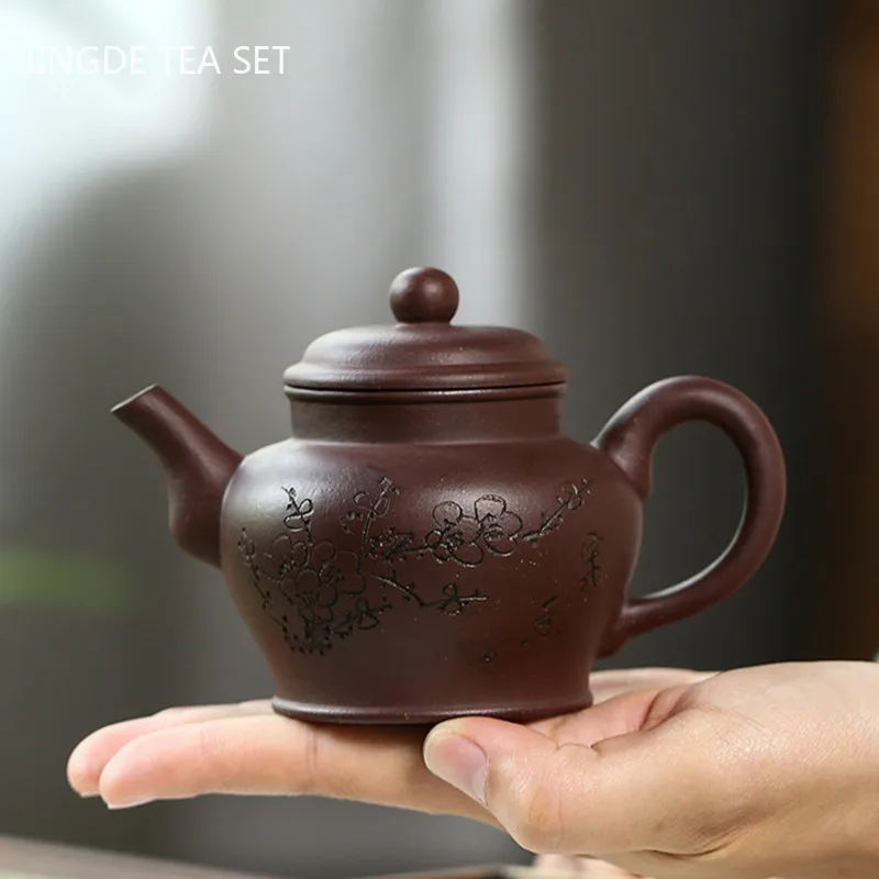 

Чайник Yixing ручной работы с рисунком цветка сливы, чайный чайник с фильтром из фиолетовой глины, китайский чайный набор, чайник, заварочный ч...