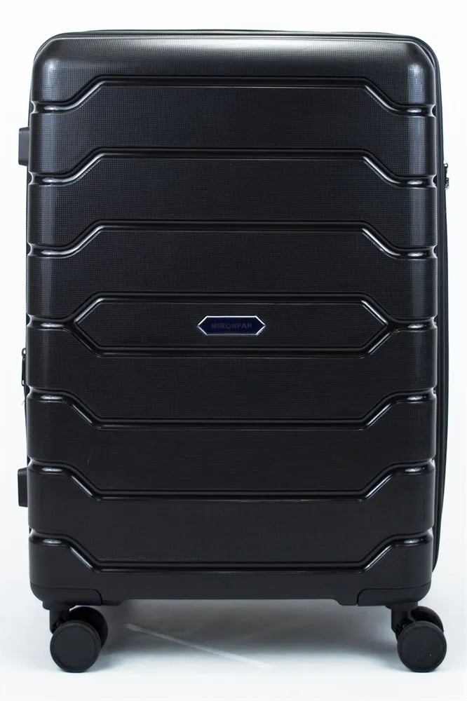 Чемодан Sweetbags средний из полипропилена (ромб. полосы) с расширением черный на 4-х