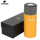 Кожаная банка для сигар COHIBA, портативная коробка для сигар из кедрового дерева, коробка для сигар с увлажнителем, гигрометр, подходит для 5 сигар, хьюмидор